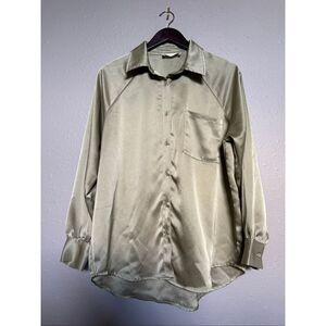 Native Daughters Sage Satin Long Sleeve Button-Down Blouse Women’s Small